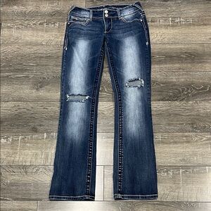 Vanity Premium Collection Women’s Dark Blue Distressed Bootcut Jeans size 27x33